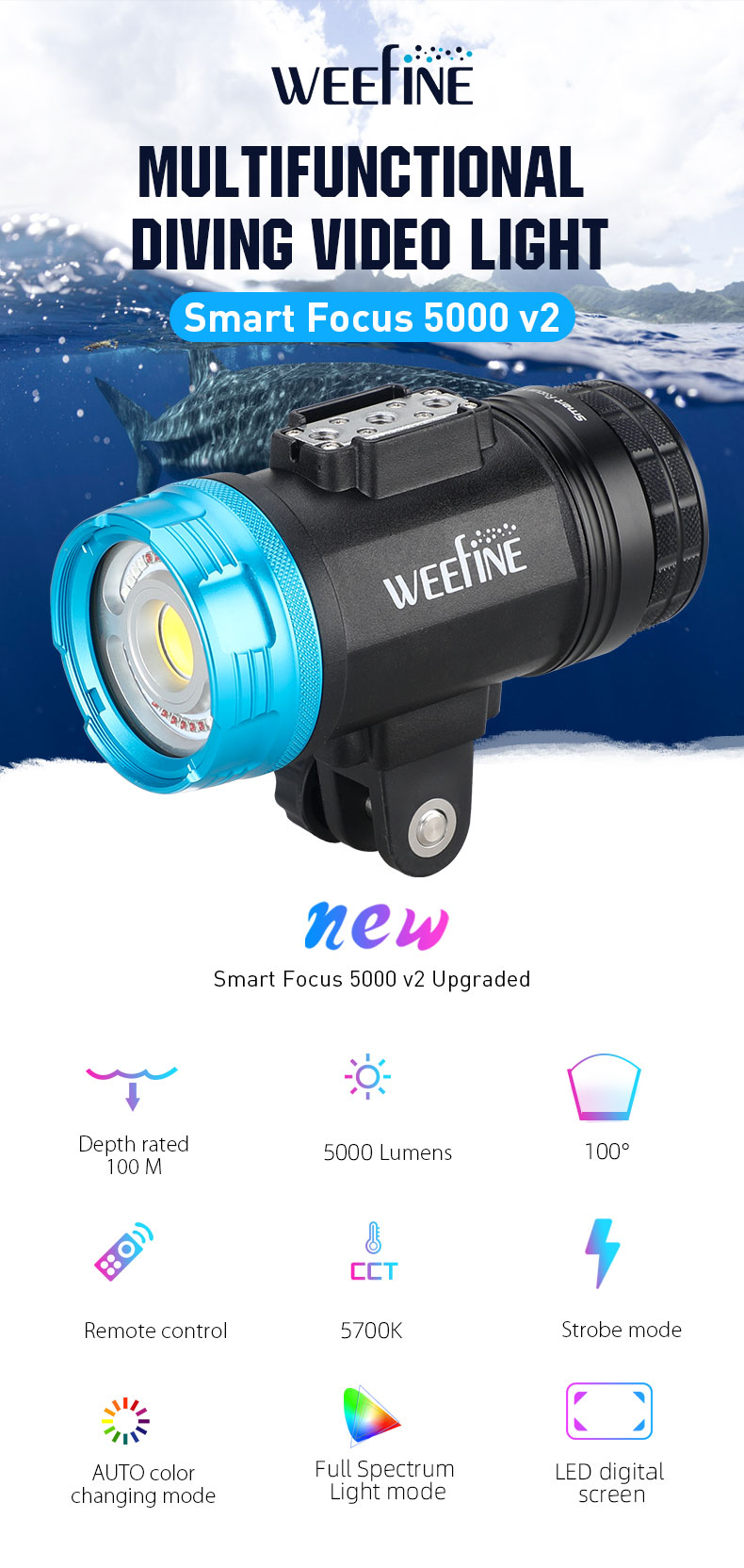 Weefine WF106 Smart Focus 5000V2 Lumen All-In-One Function Video Light